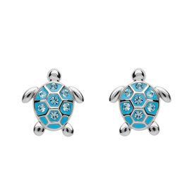 EARRINGS OCEAN STERLING AQUA TURTLE STUD EARRINGS w CRYSTALS