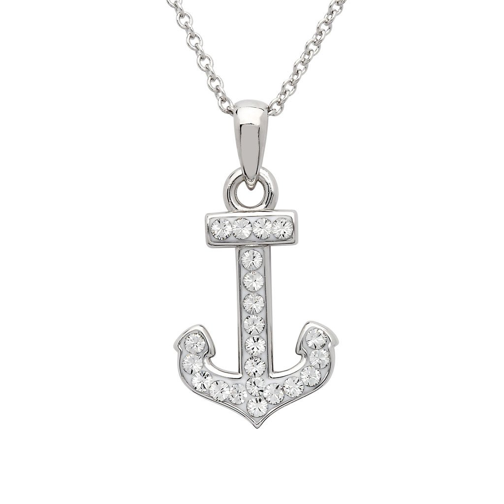 PENDANTS & NECKLACES OCEAN STERLING ANCHOR PENDANT w. CRYSTALS