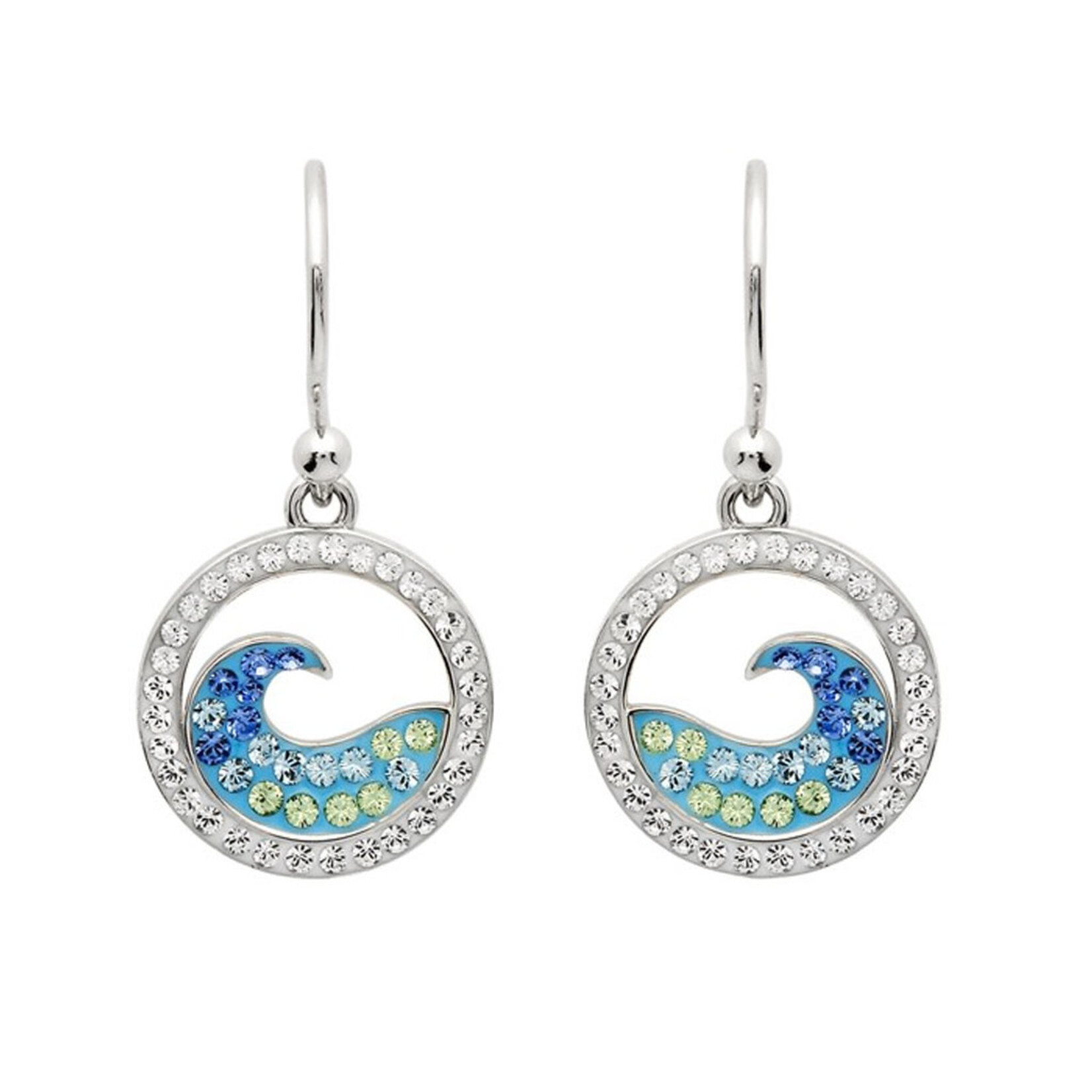 EARRINGS OCEAN STERLING WAVE DROP EARRINGS w CRYSTALS