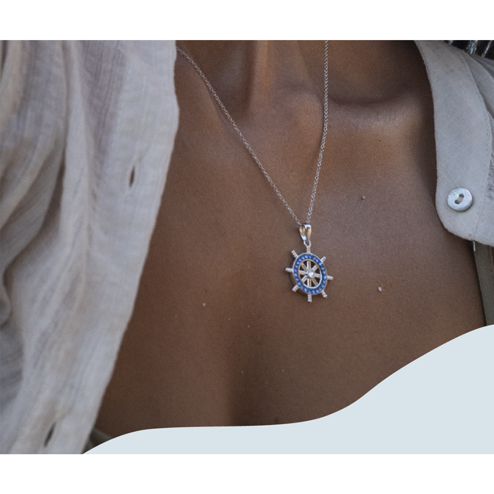 PENDANTS & NECKLACES OCEAN STERLING SHIPS WHEEL PENDANT w. CRYSTALS