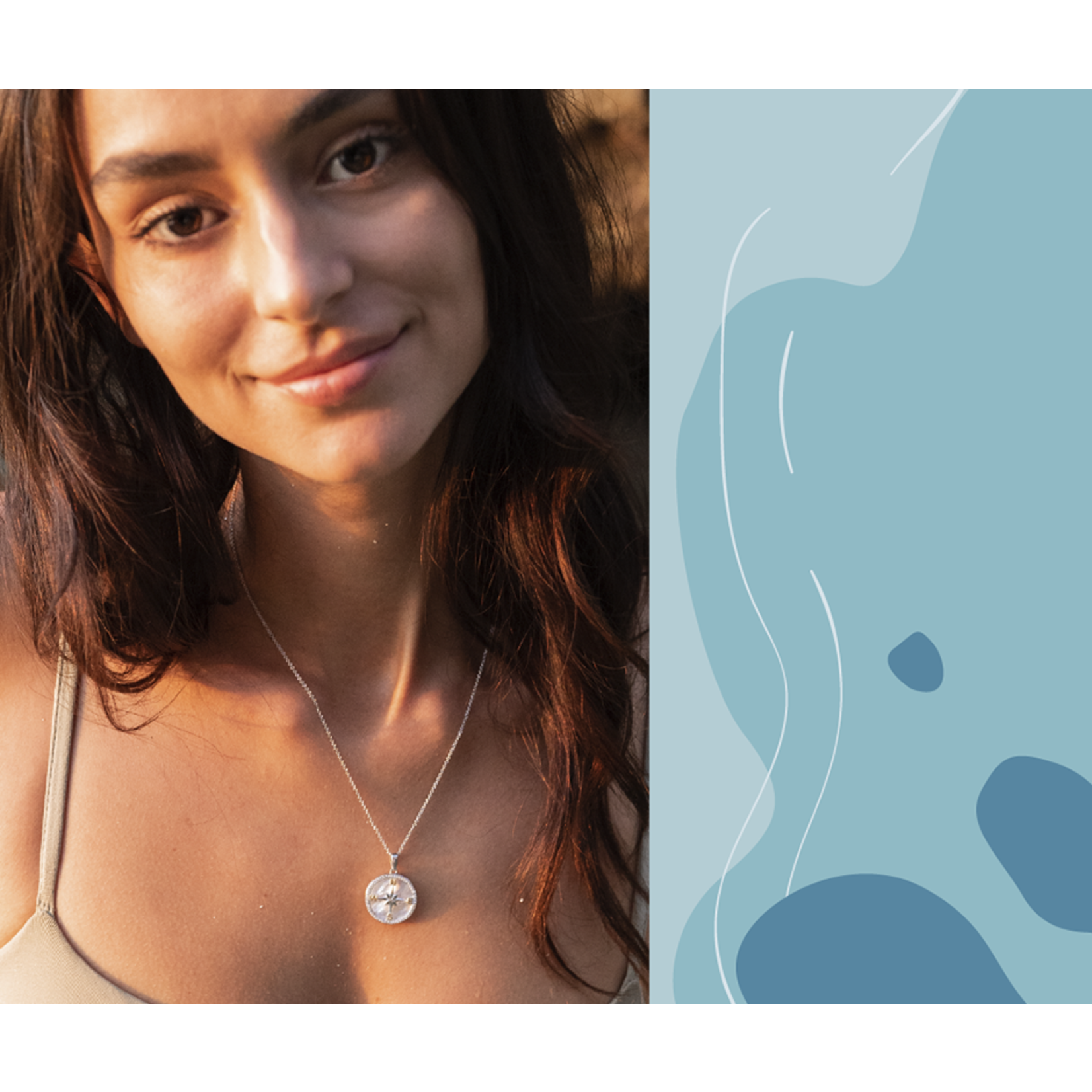 PENDANTS & NECKLACES OCEAN STERLING COMPASS PENDANT w. MOTHER of PEARL & CRYSTALS