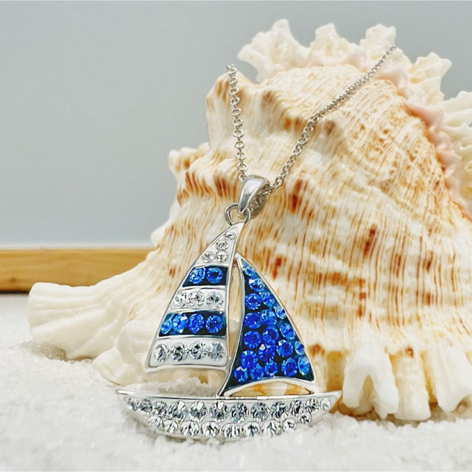 PENDANTS & NECKLACES OCEAN STERLING SAIL BOAT w CRYSTALS