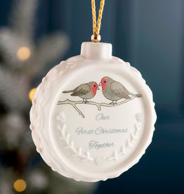 ORNAMENTS BELLEEK ORNAMENT - 'Our First Christmas Together' w. Birds