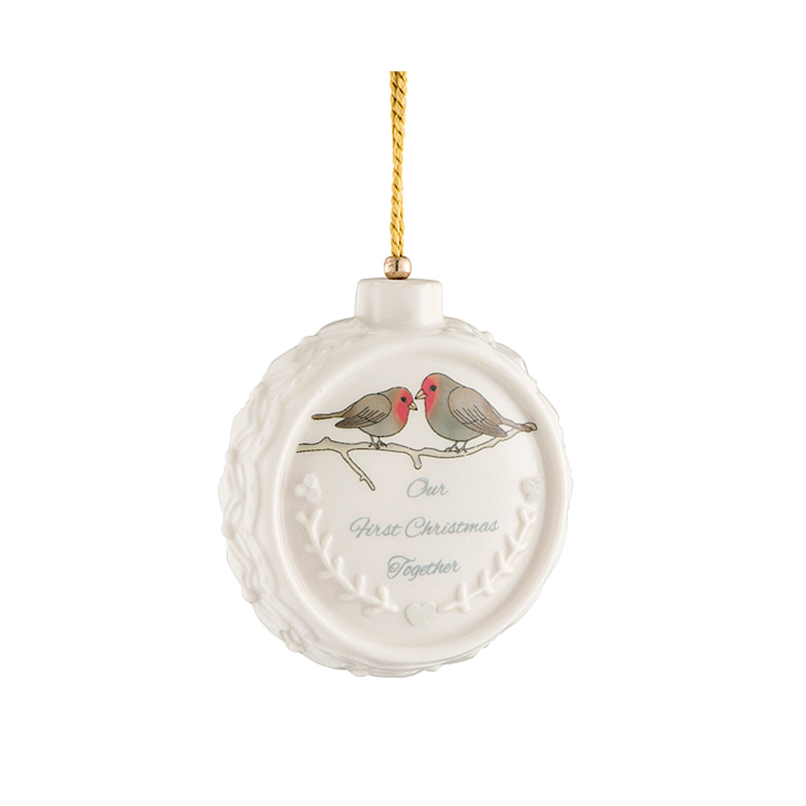 ORNAMENTS BELLEEK ORNAMENT - 'Our First Christmas Together' w. Birds
