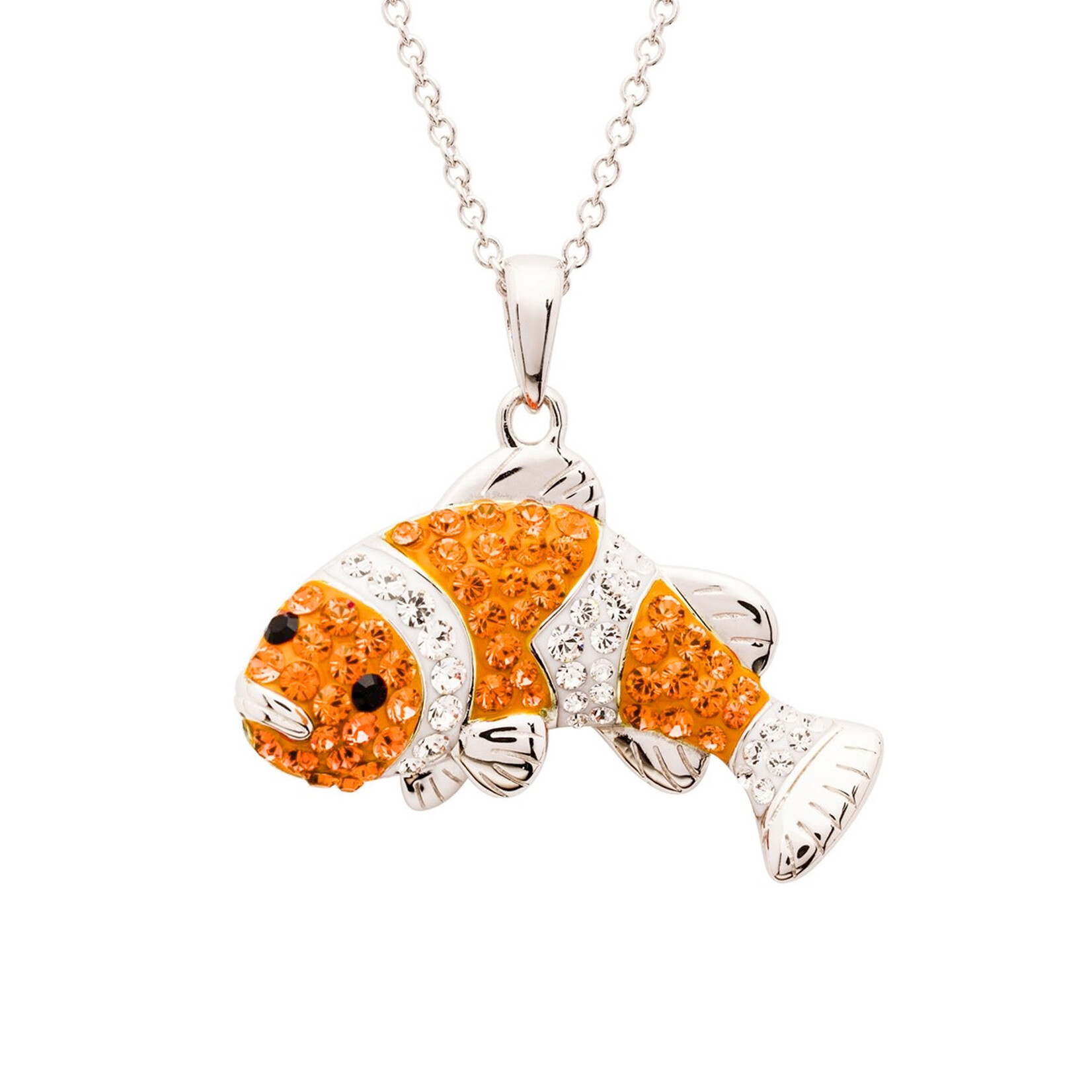 PENDANTS & NECKLACES OCEAN STERLING BRIGHT CLOWN FISH PENDANT w CRYSTALS