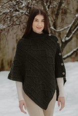 CAPES & RUANAS SAOL CABLE KNIT PONCHO w BUTTONS - Charcoal
