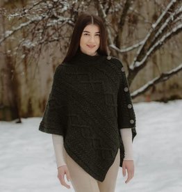 CAPES & RUANAS SAOL CABLE KNIT COWL NECK PONCHO w BUTTONS - Charcoal