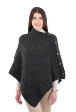 CAPES & RUANAS SAOL CABLE KNIT PONCHO w BUTTONS - Charcoal
