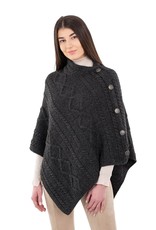 CAPES & RUANAS SAOL CABLE KNIT PONCHO w BUTTONS - Charcoal