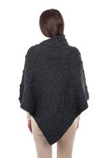 CAPES & RUANAS SAOL CABLE KNIT PONCHO w BUTTONS - Charcoal