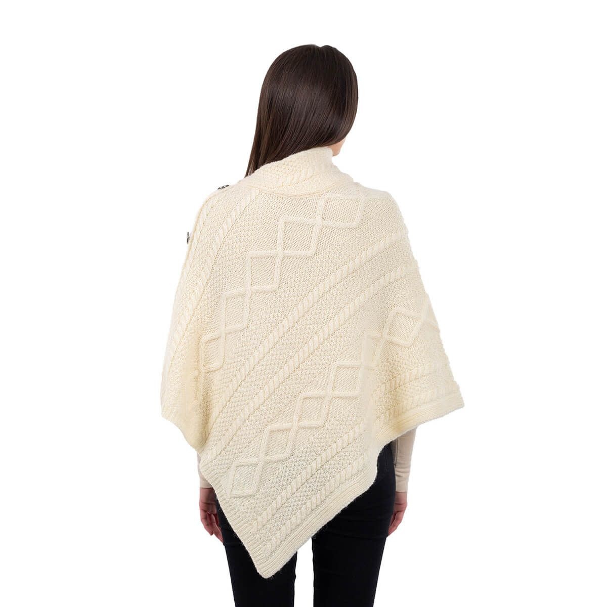 CAPES & RUANAS SAOL CABLE KNIT PONCHO w BUTTONS - Natural