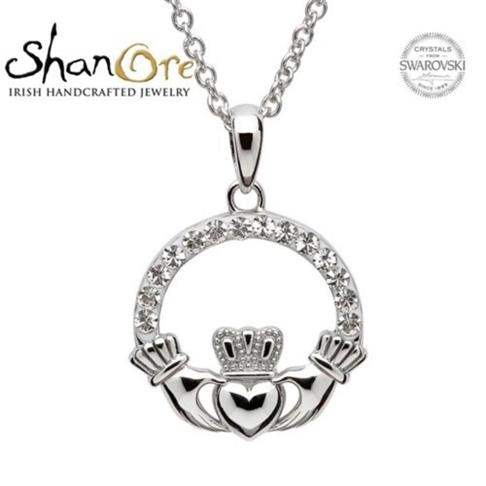 PENDANTS & NECKLACES SHANORE STERLING CLADDAGH PENDANT w. CRYSTALS