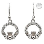EARRINGS SHANORE STERLING CLADDAGH DROP EARRINGS w. CRYSTALS