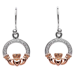 EARRINGS SHANORE STERLING & ROSE GOLD PLATE CZ CLADDAGH EARRINGS