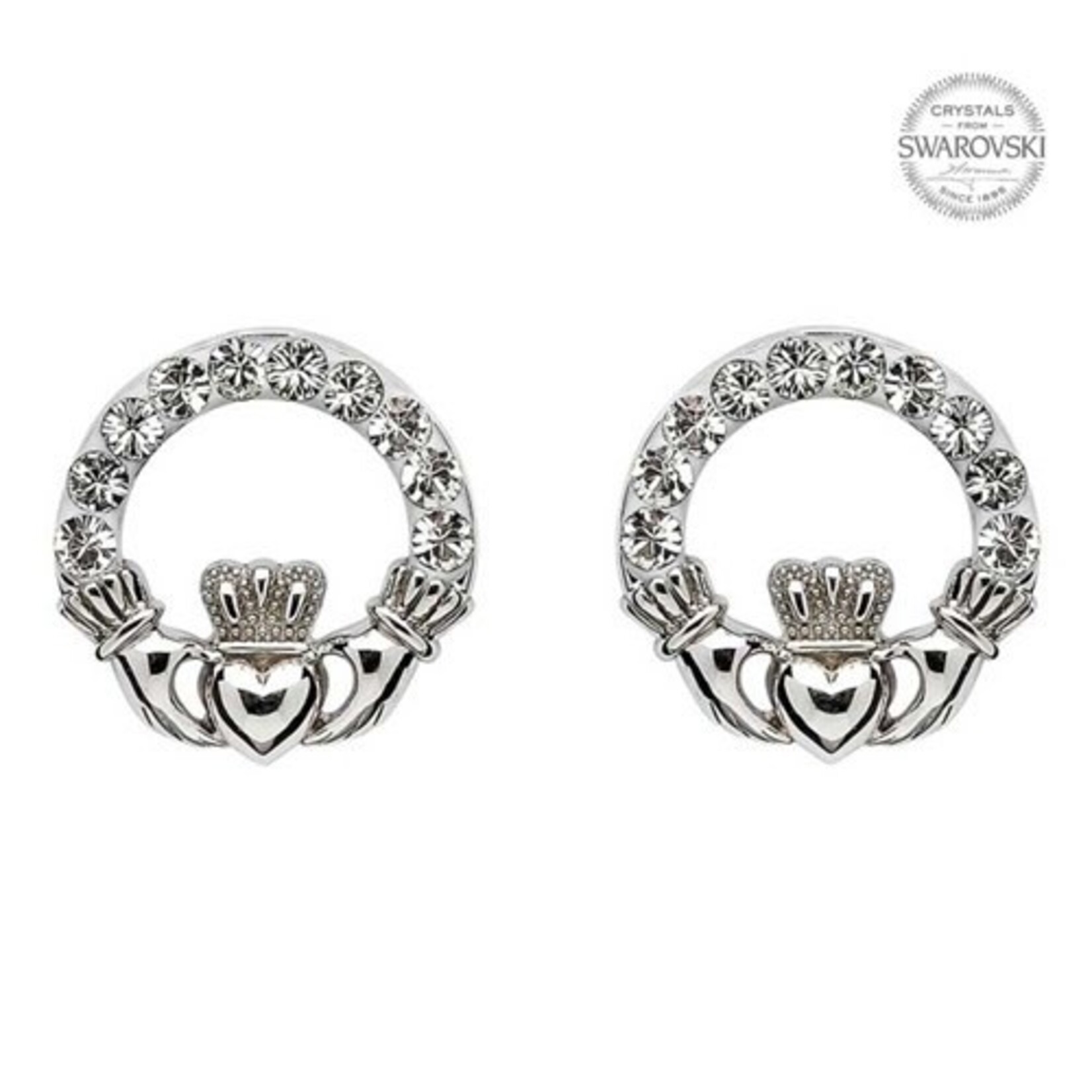 EARRINGS SHANORE STERLING CLADDAGH STUD EARRINGS w CRYSTALS
