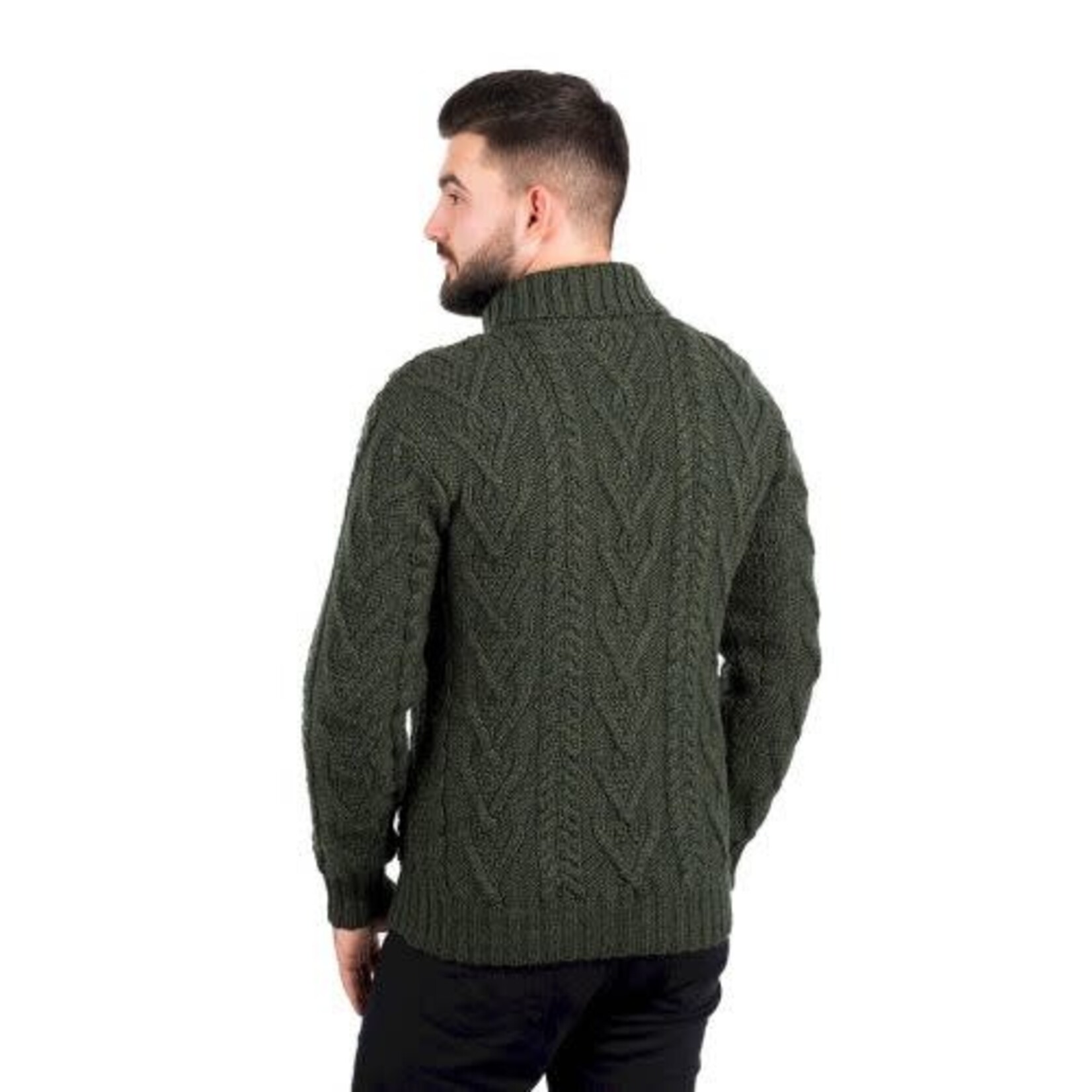 SWEATERS CLEARANCE: SAOL MENS SHAWL COLLAR SWEATER w BUTTON - Army Green :FINAL SALE