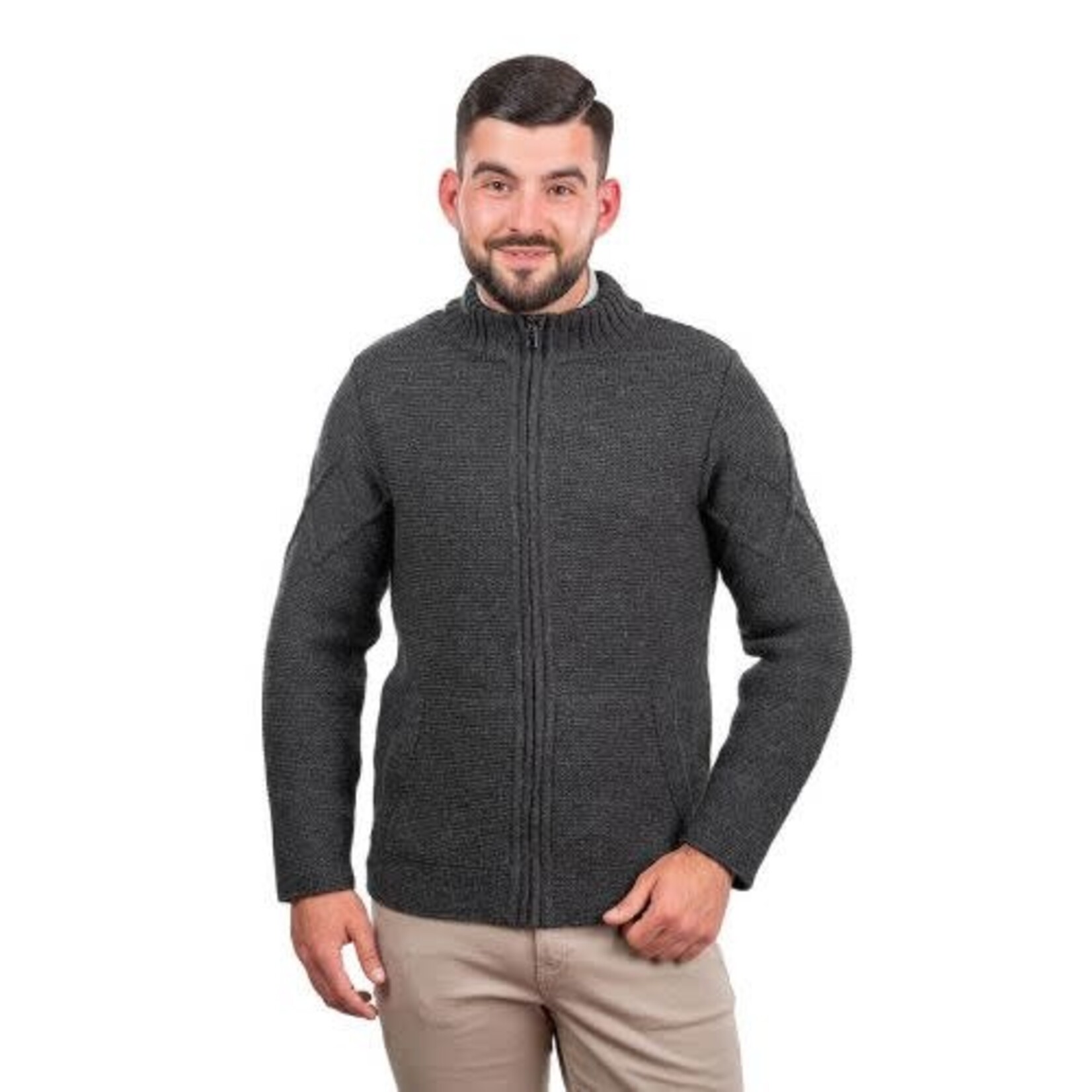 SWEATERS CLEARANCE: SAOL GENTS FULL-ZIP CABLE KNIT CARDIGAN - Charcoal :FINAL SALE