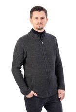 SWEATERS SAOL GENTS FULL-ZIP CABLE KNIT CARDIGAN - Charcoal