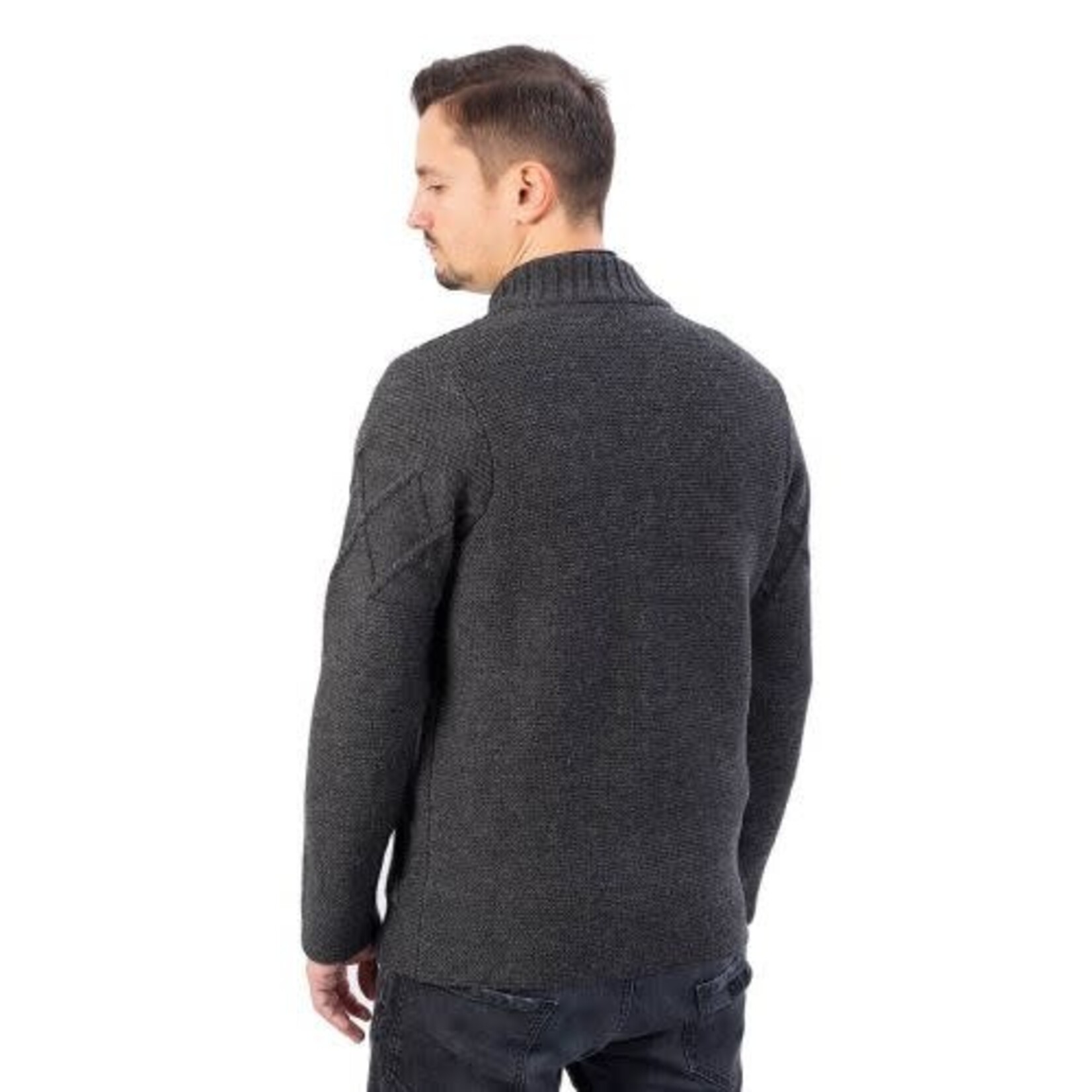 SWEATERS CLEARANCE: SAOL GENTS FULL-ZIP CABLE KNIT CARDIGAN - Charcoal :FINAL SALE