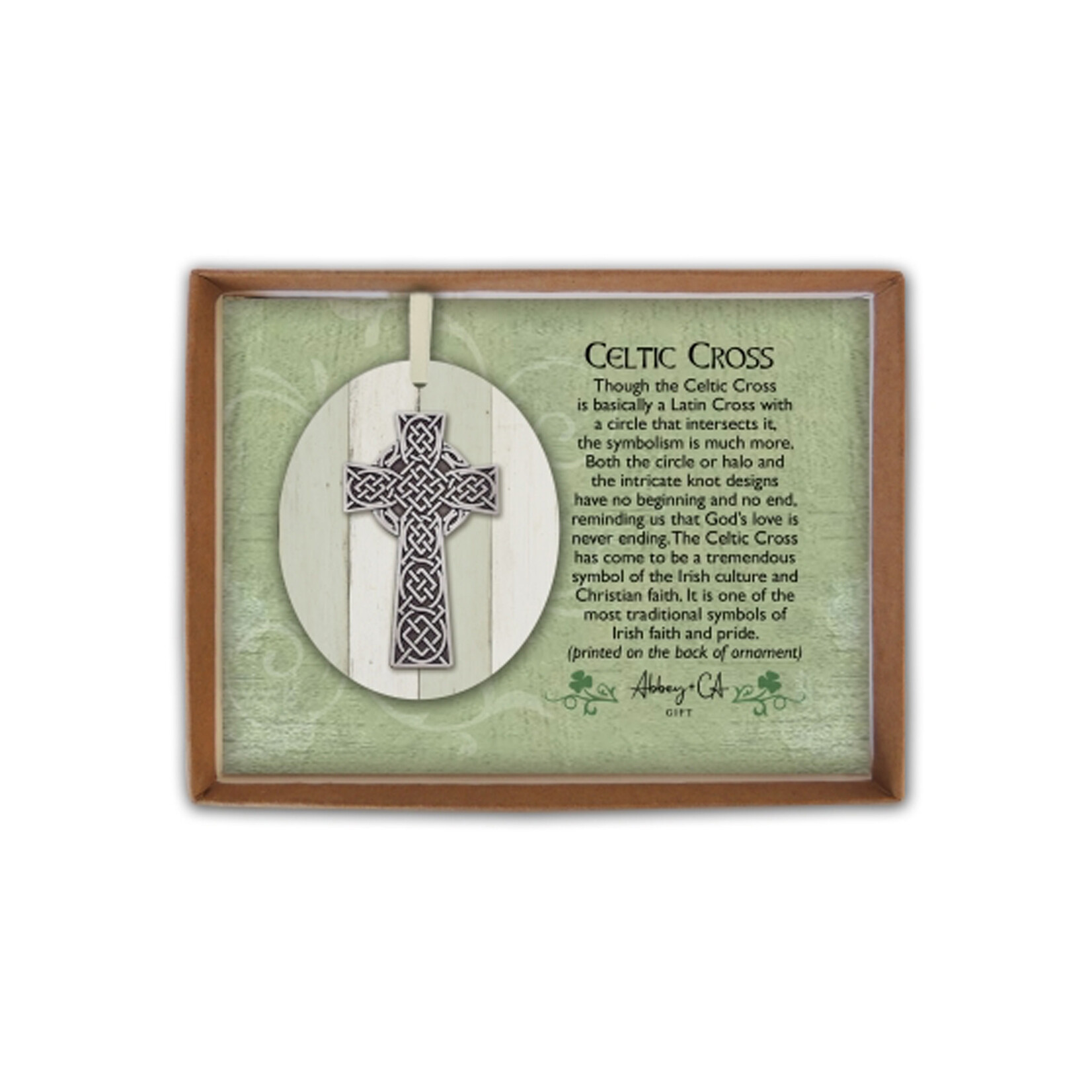 ORNAMENTS BOXED CELTIC CROSS ORNAMENT w/ CREAM RIBBON