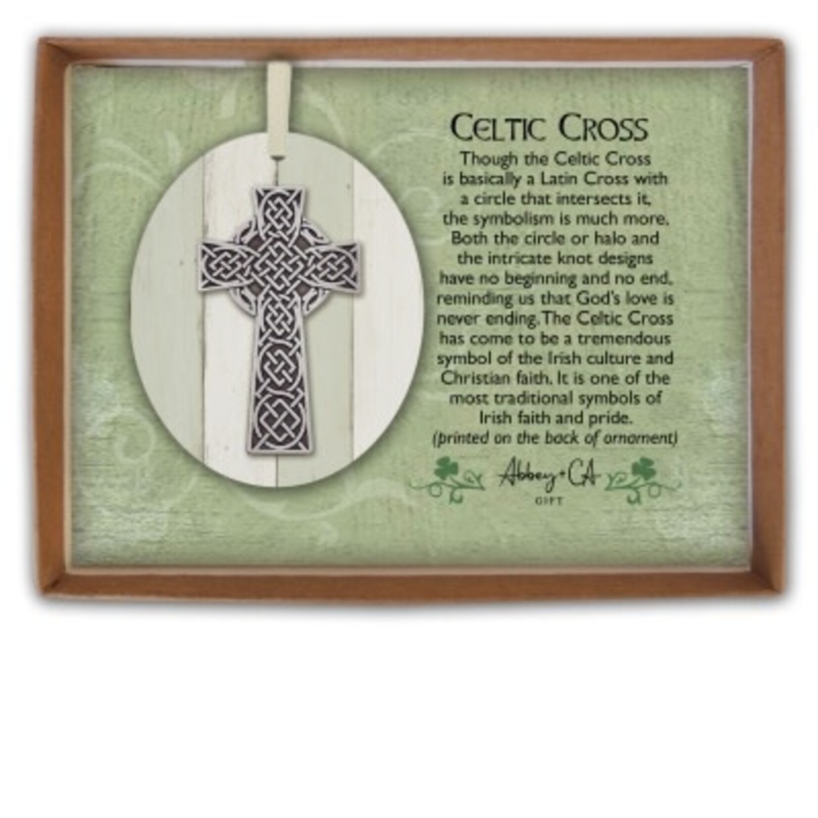 ORNAMENTS BOXED CELTIC CROSS ORNAMENT w/ CREAM RIBBON