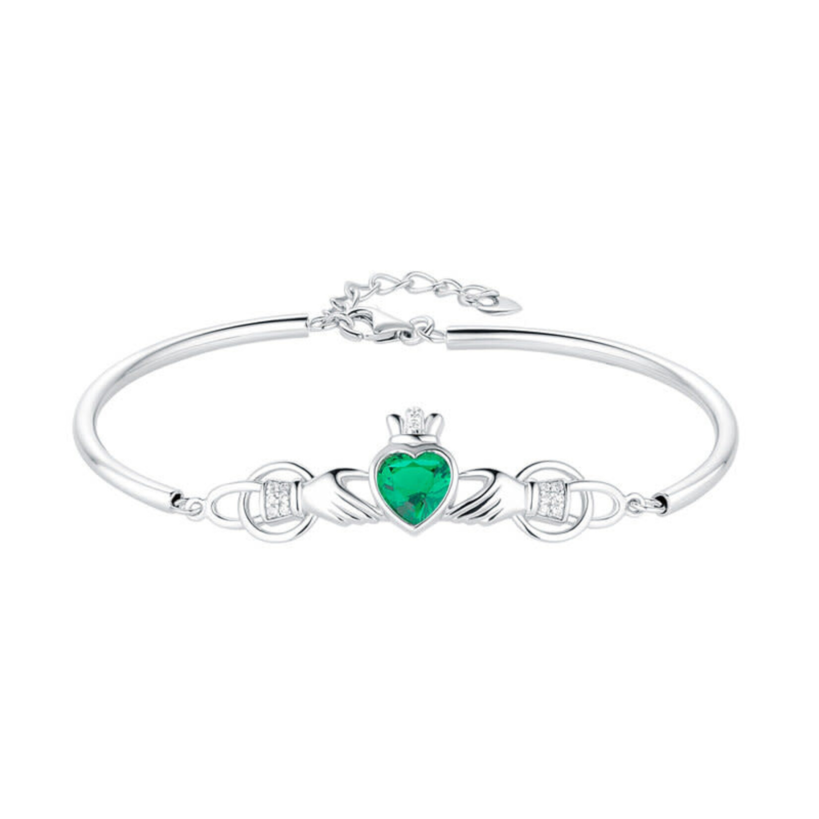 BRACELETS & BANGLES SOLVAR STERLING CLADDAGH BANGLE w. LRG GRN STONE