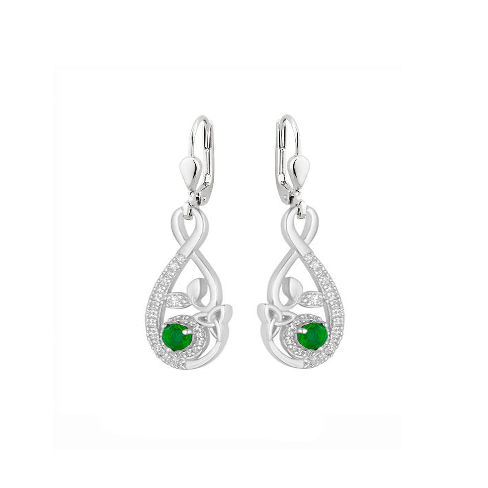EARRINGS SOLVAR STERLING TRINITY TREE EARRINGS w GRN CRYSTALS