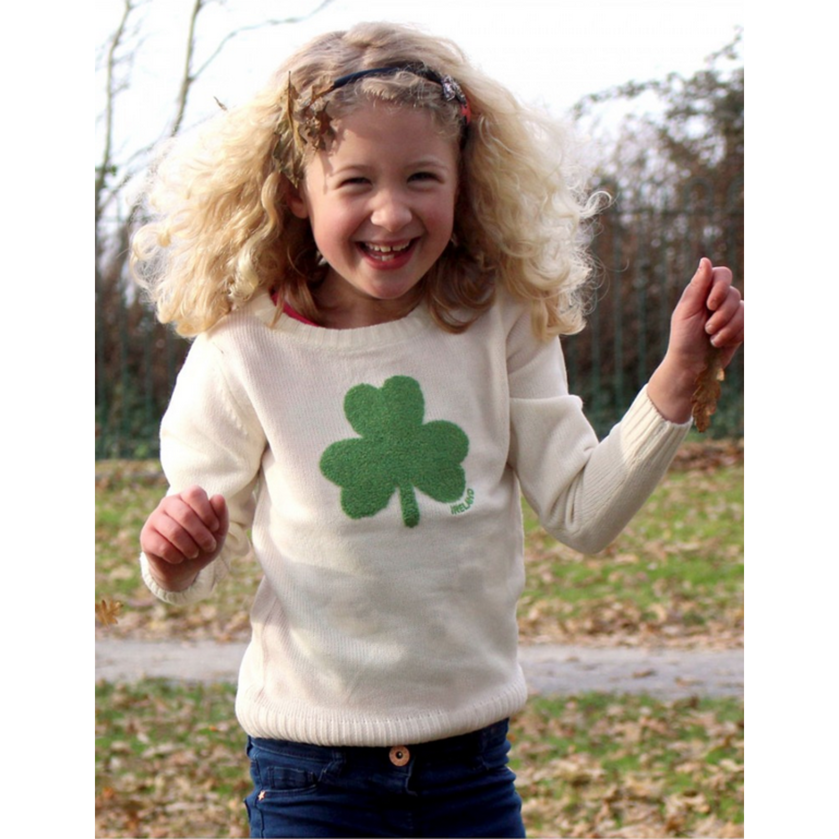 KIDS CLOTHES CREAM & EMERALD KIDS SHAMROCK JUMPER