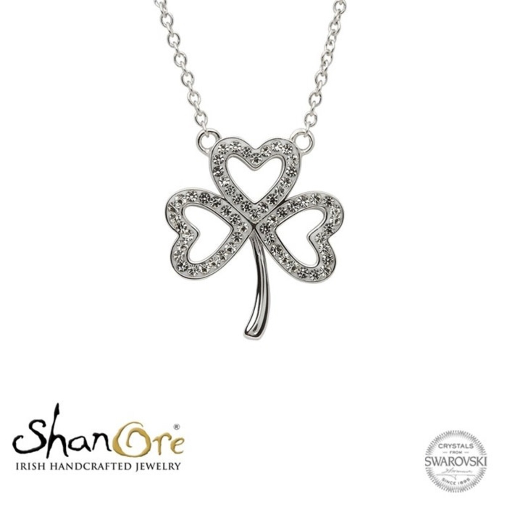 PENDANTS & NECKLACES SHANORE STERLING SHAMROCK NECKLET w WHITE CRYSTALS