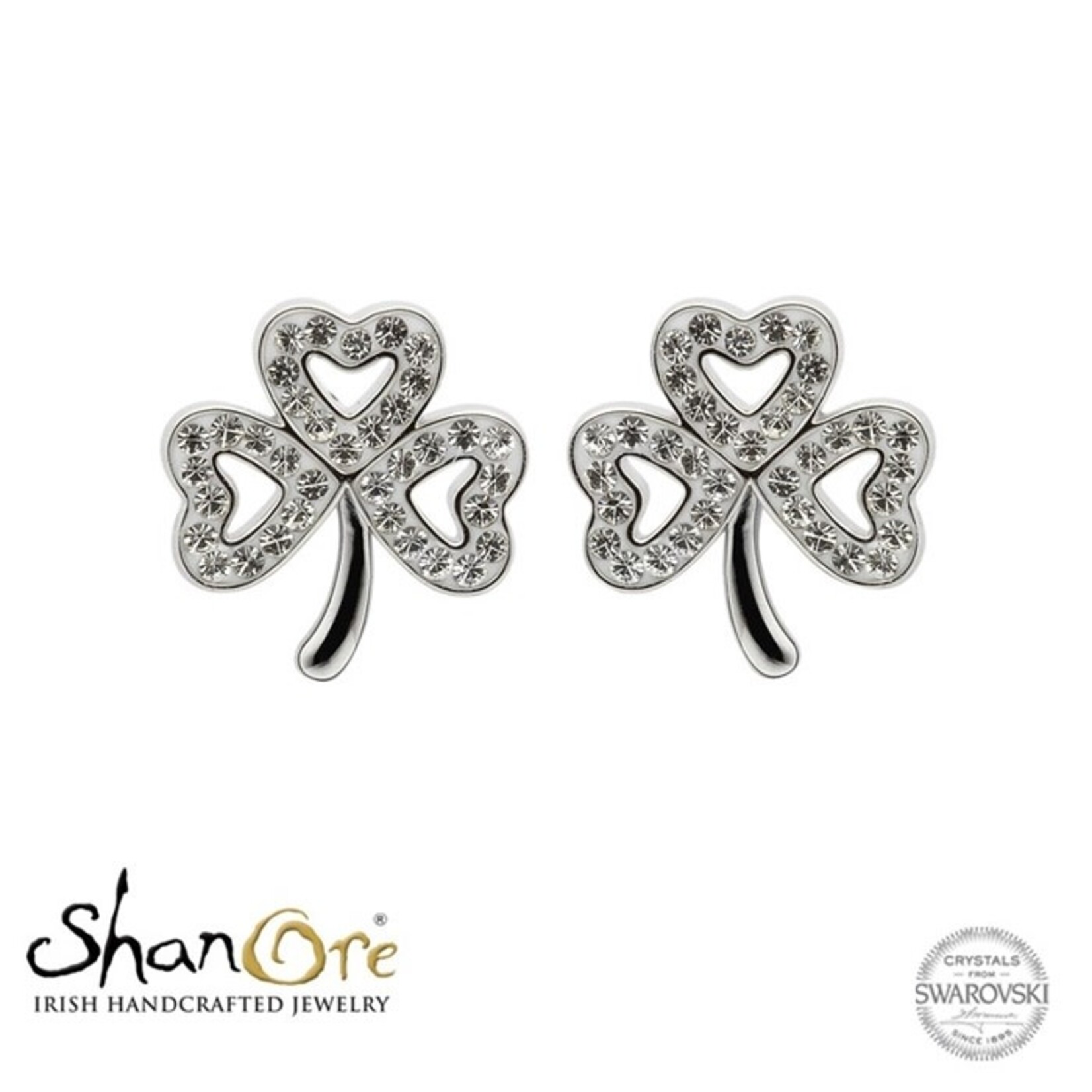 EARRINGS SHANORE STERLING SHAMROCK POST EARRINGS w WHITE CRYSTALS