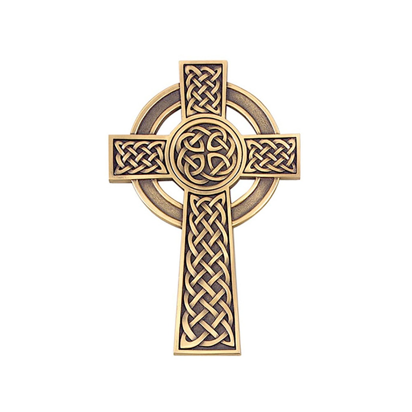 CROSSES PEWTER CELTIC KNOT WALL CROSS - Gold Tone