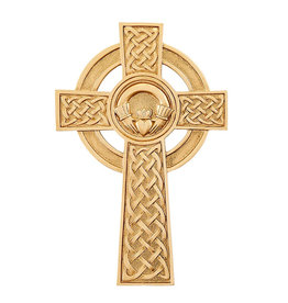 CROSSES PEWTER CELTIC CLADDAGH WALL CROSS - Gold Tone