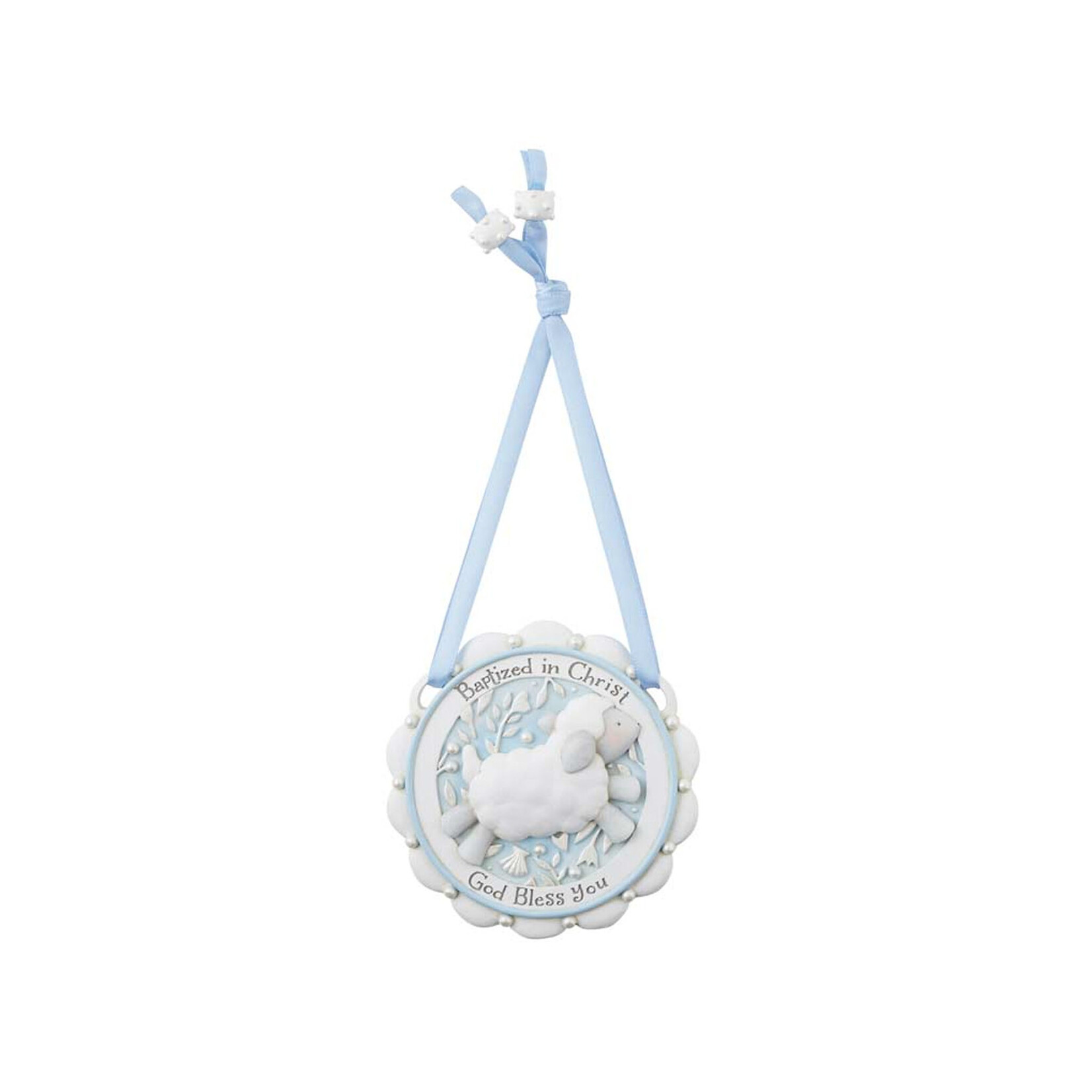 KIDS RELIGIOUS BAPTISM SHEEP CRIB MEDAL - Blue