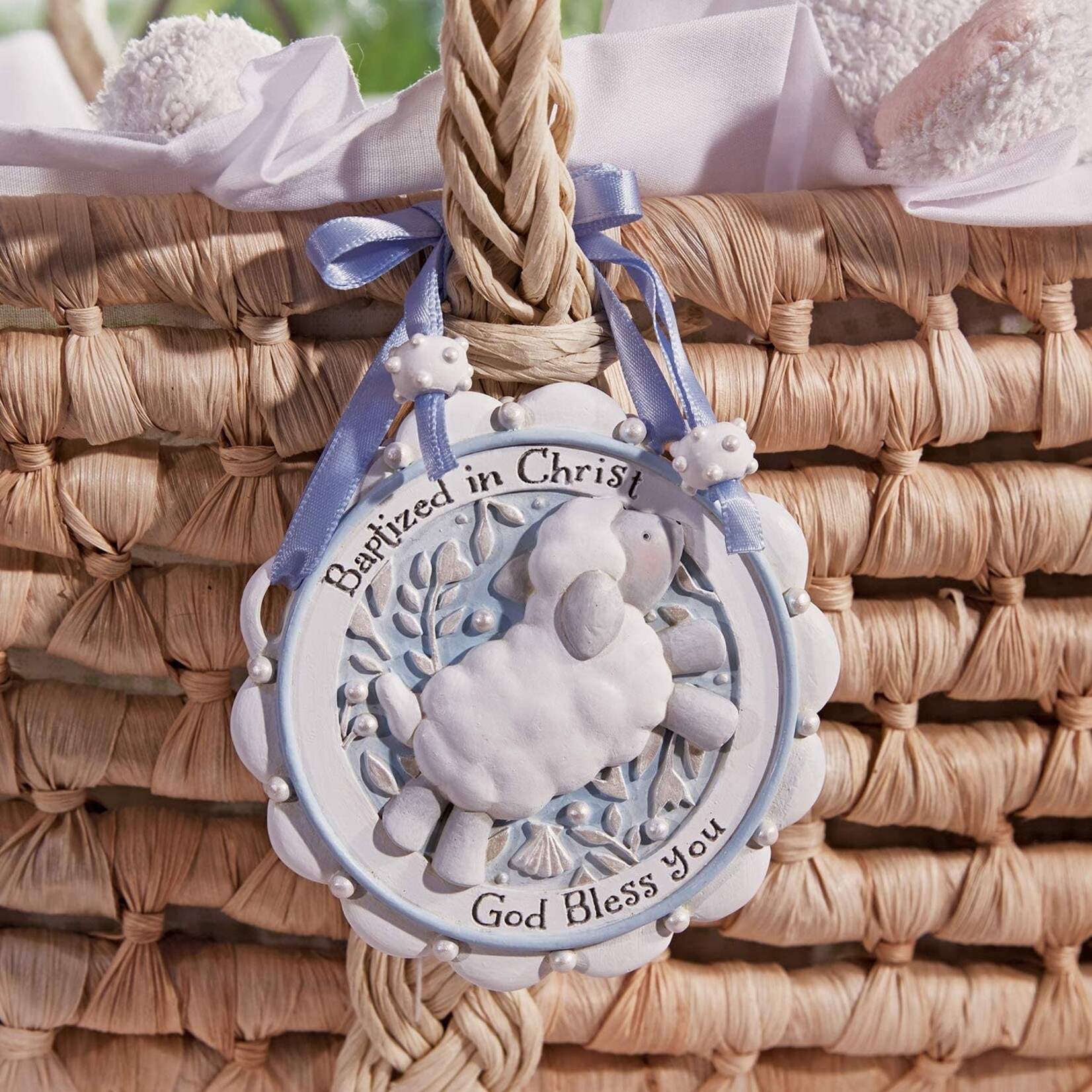 KIDS RELIGIOUS BAPTISM SHEEP CRIB MEDAL - Blue