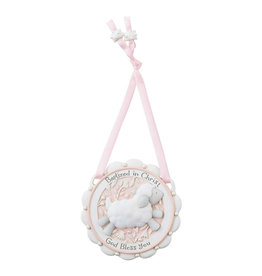 KIDS RELIGIOUS BAPTISM SHEEP CRIB MEDAL - Pink