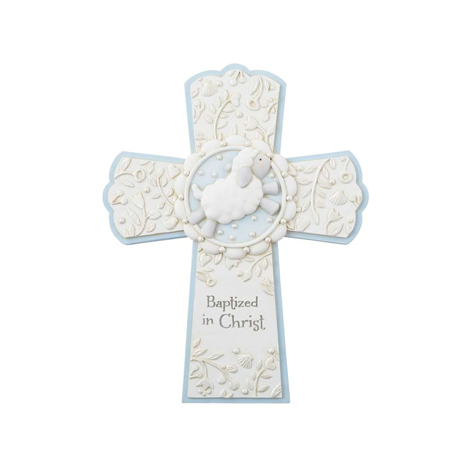 KIDS RELIGIOUS BAPTISM SHEEP WALL CROSS - Blue