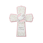 KIDS RELIGIOUS BAPTISM SHEEP WALL CROSS - Pink