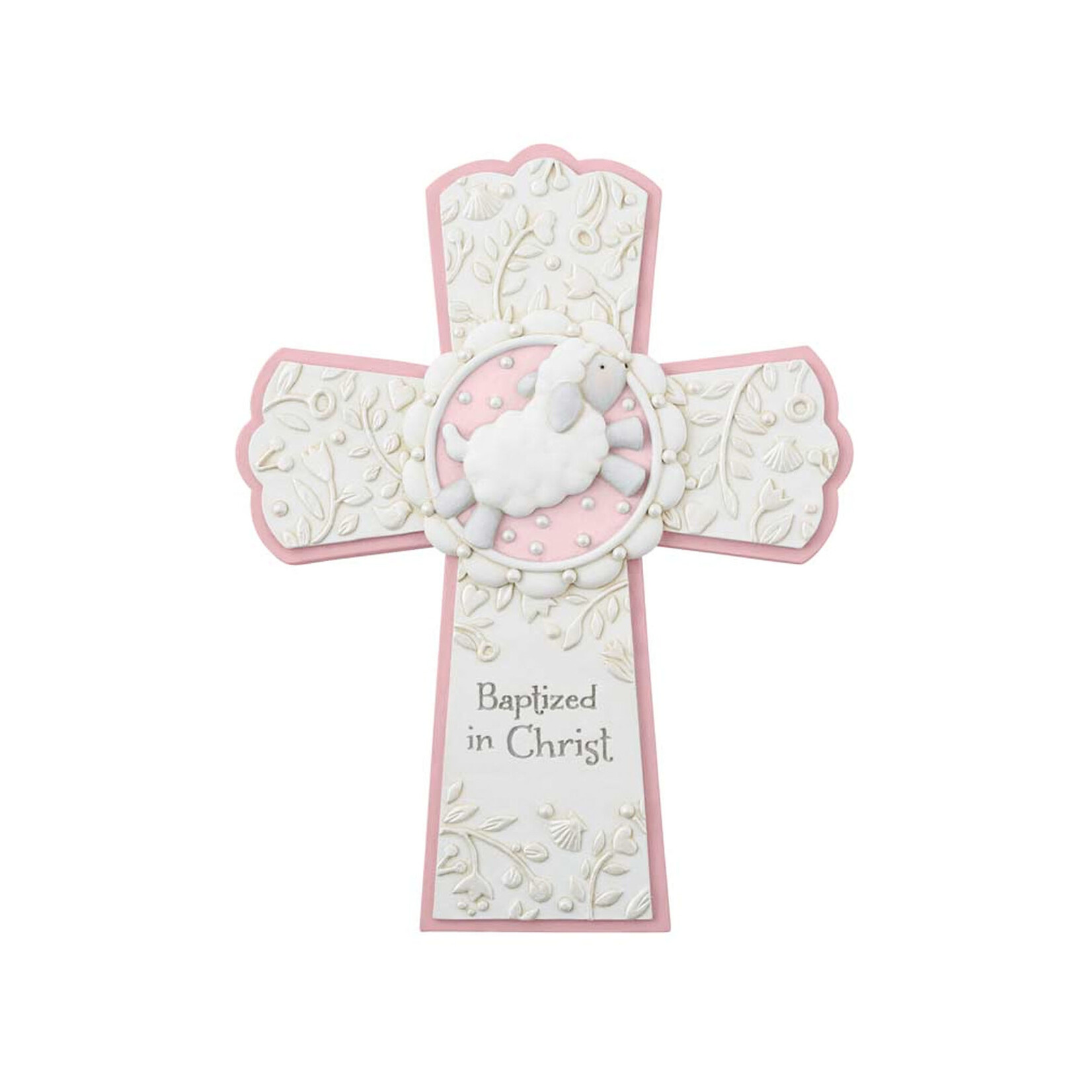 KIDS RELIGIOUS BAPTISM SHEEP WALL CROSS - Pink