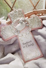 KIDS RELIGIOUS BAPTISM SHEEP WALL CROSS - Pink