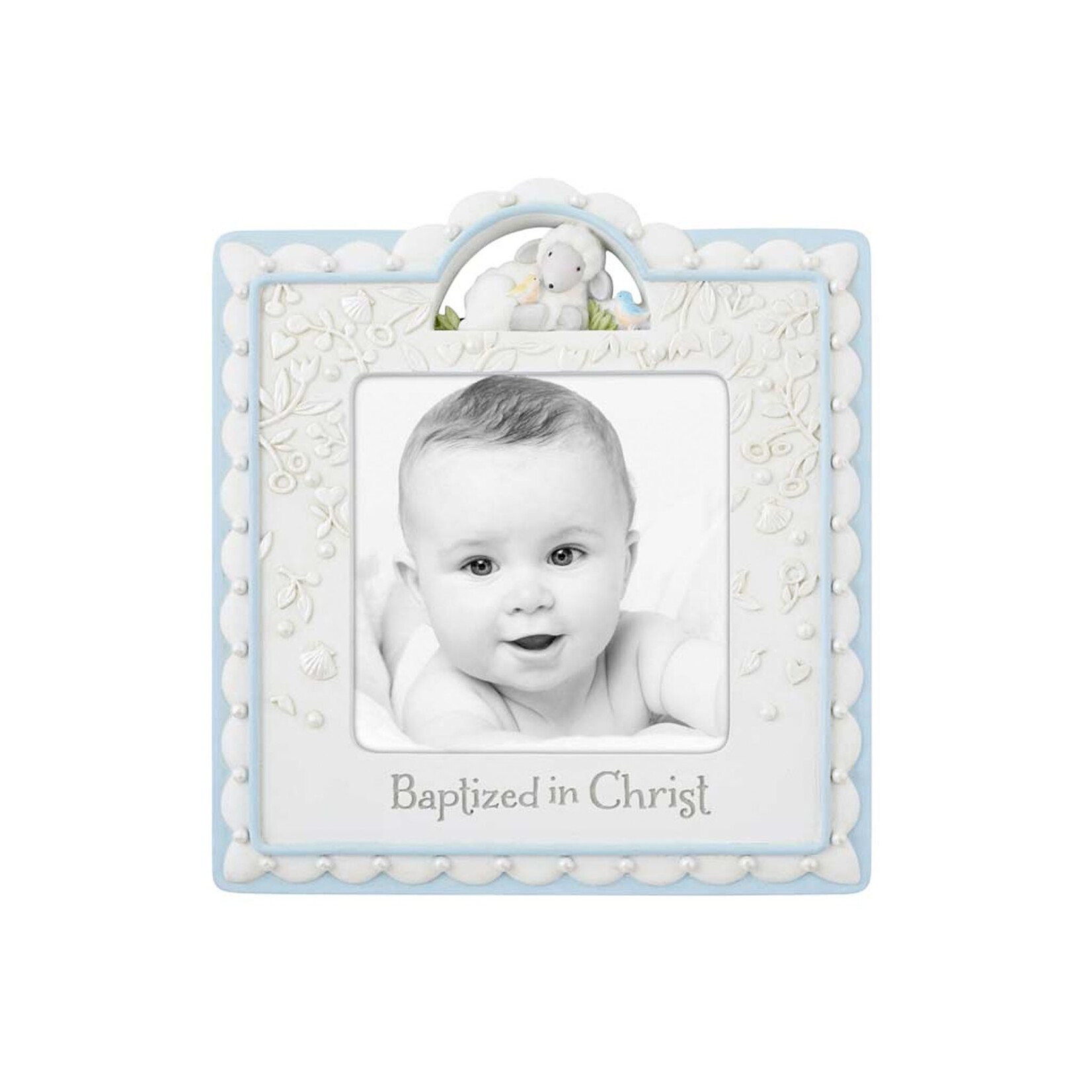 KIDS RELIGIOUS BAPTISM SHEEP PHOTO FRAME - Blue