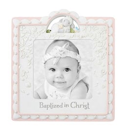 KIDS RELIGIOUS BAPTISM SHEEP PHOTO FRAME - Pink