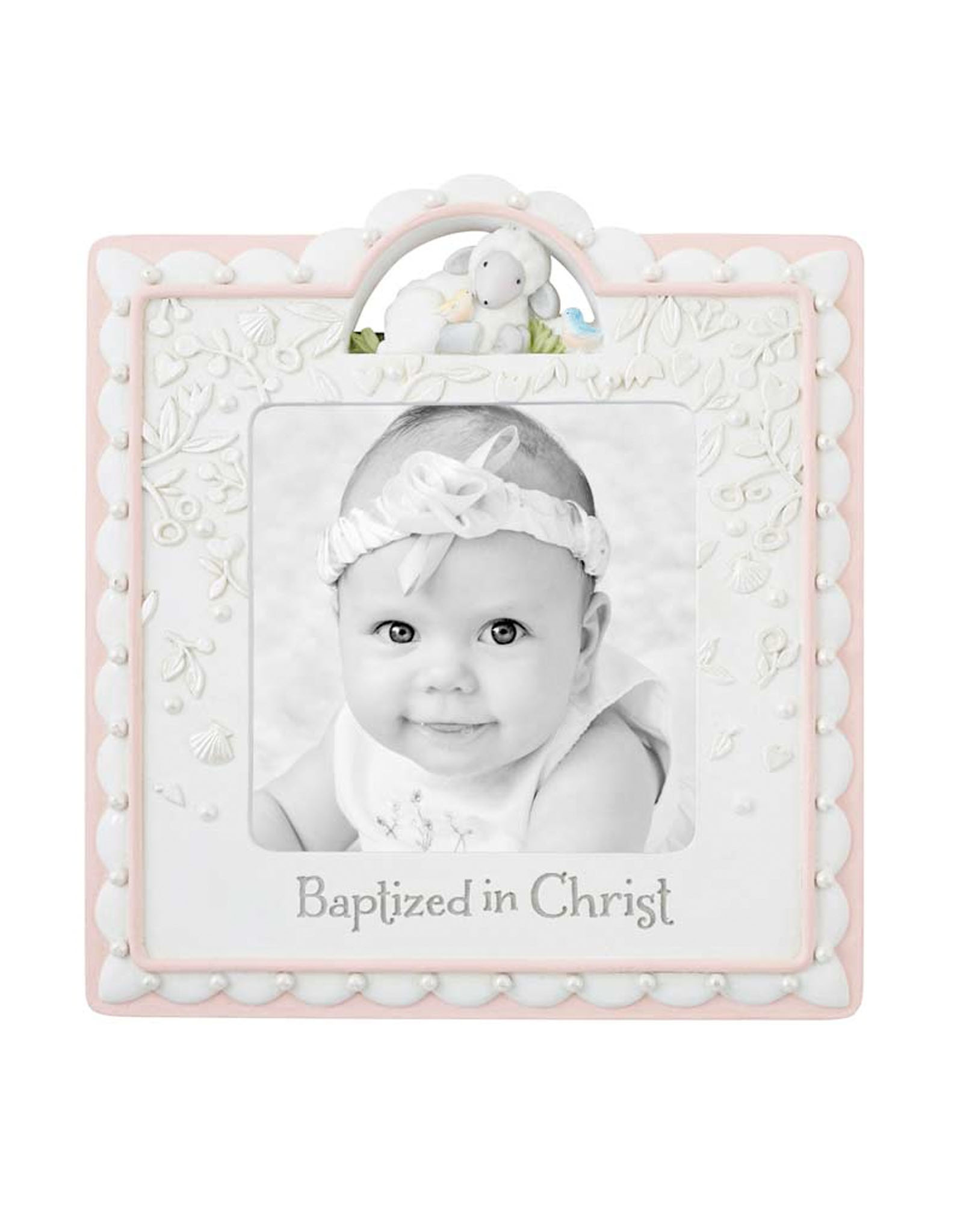 KIDS RELIGIOUS BAPTISM SHEEP PHOTO FRAME - Pink