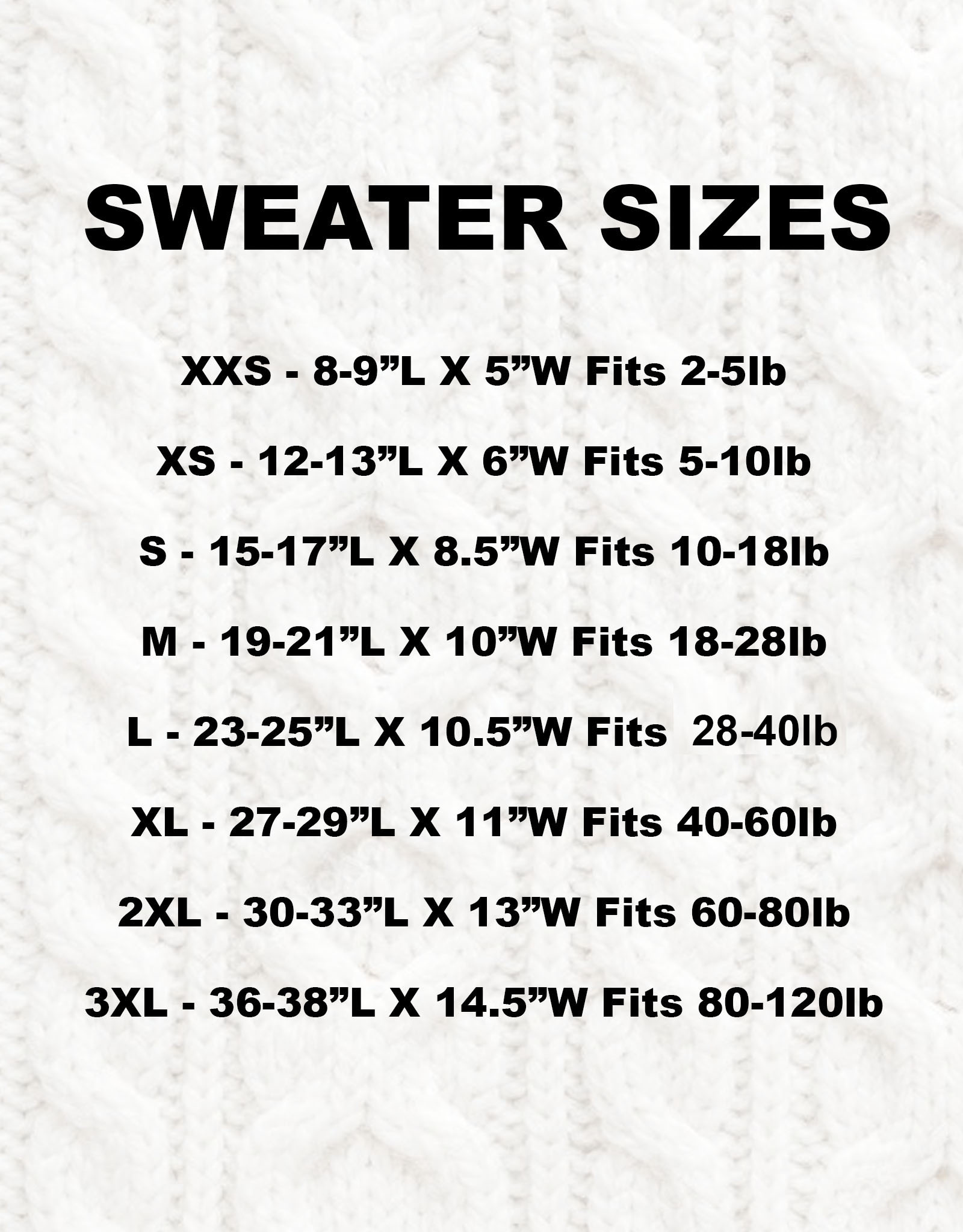 Sizing Chart - Chilly Dog Sweaters