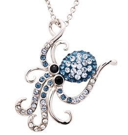 PENDANTS & NECKLACES OCEAN STERLING OCTOPUS w BLUE / WHITE CRYSTALS
