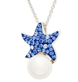 PENDANTS & NECKLACES OCEAN STERLING STARFISH PENDANT w SAPPHIRE CRYSTALS & PEARL