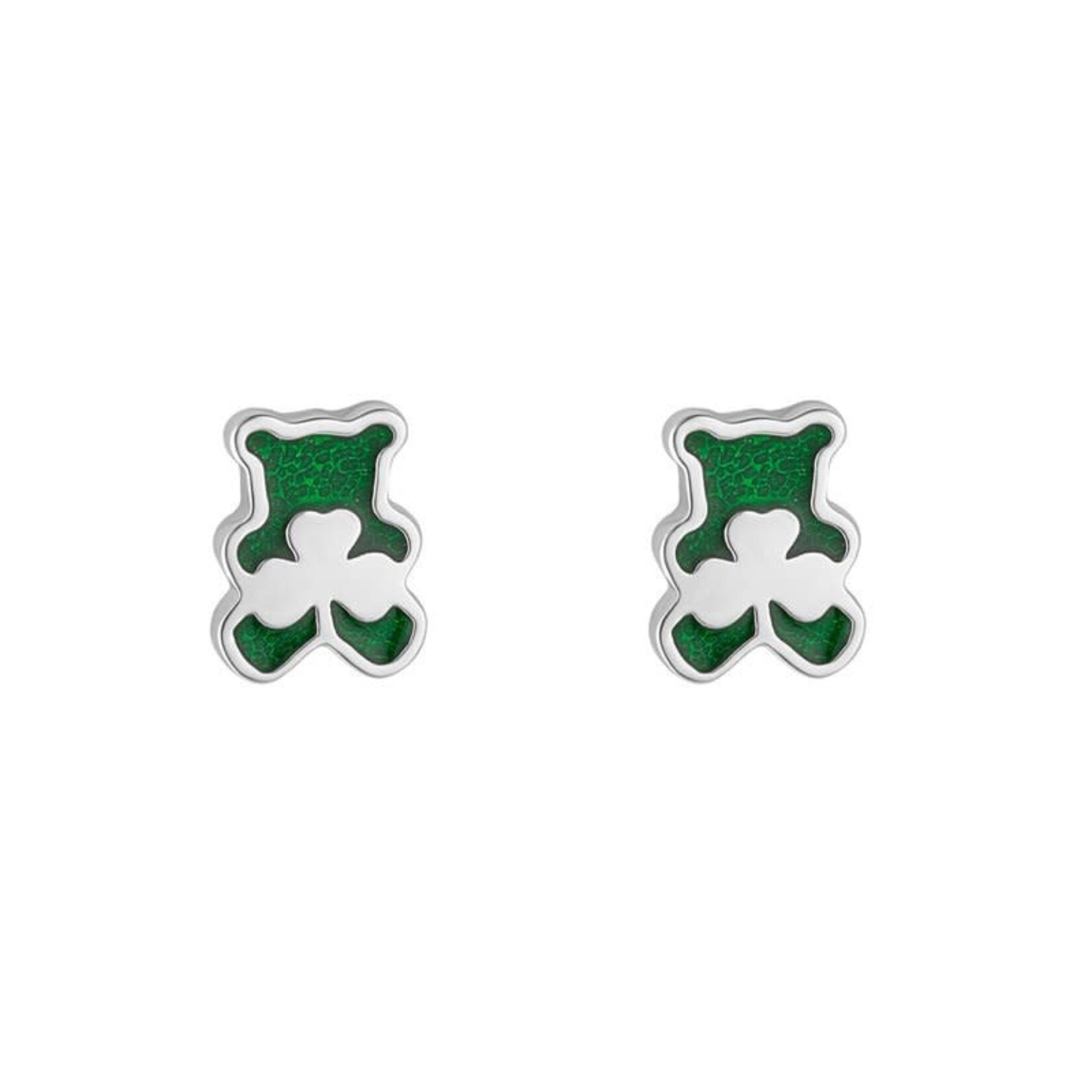EARRINGS SOLVAR SILVER ENAMEL SHAMROCK TEDDY BEAR EARRINGS