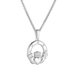 PENDANTS & NECKLACES SOLVAR SILVER FLUSH SET CZ CLADDAGH PENDANT