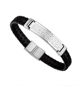 BRACELETS & BANGLES SOLVAR CELTIC MAN STAINLESS STEEL & BLK LEATHER HINGED BRACELET