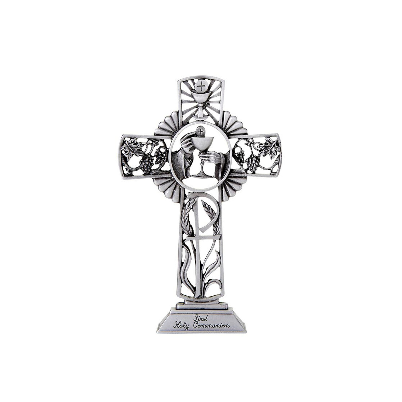 KIDS RELIGIOUS PEWTER FIRST COMMUNION STANDING CROSS