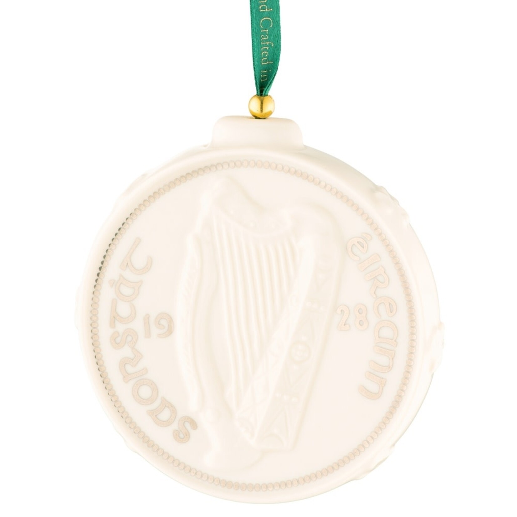 ORNAMENTS BELLEEK ORNAMENT - Old Irish Coin Hare Threepence